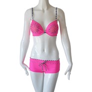 Pink Women's Swimsuit With Crystal Flowers